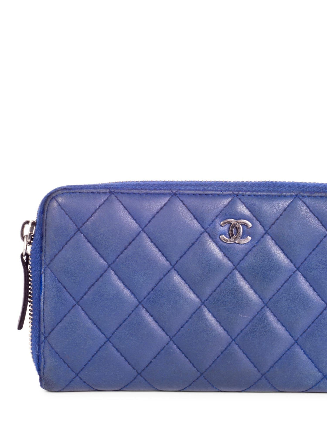 Top Quality Chanel CC Logo Quilted Leather Continental Zip Around Wallet Blue