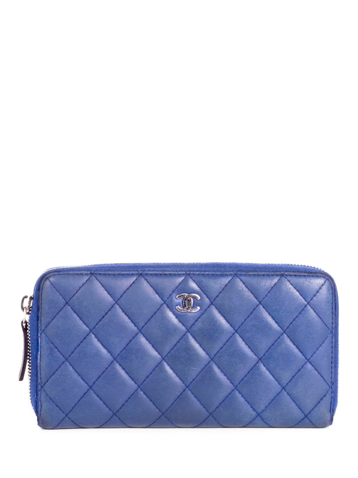 Top Quality Chanel CC Logo Quilted Leather Continental Zip Around Wallet Blue