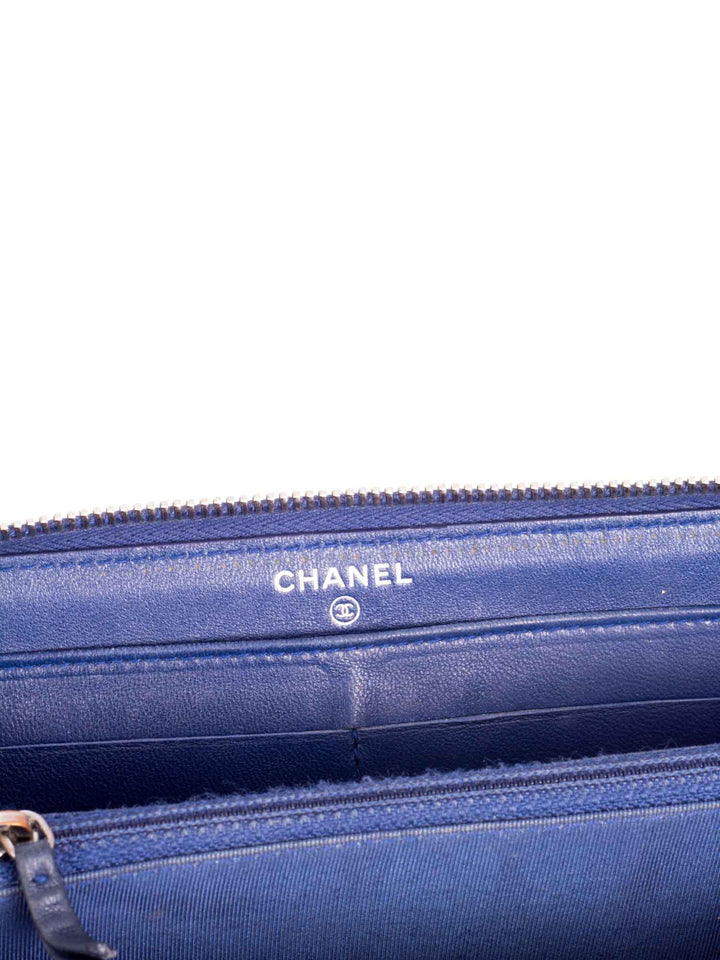 Top Quality Chanel CC Logo Quilted Leather Continental Zip Around Wallet Blue