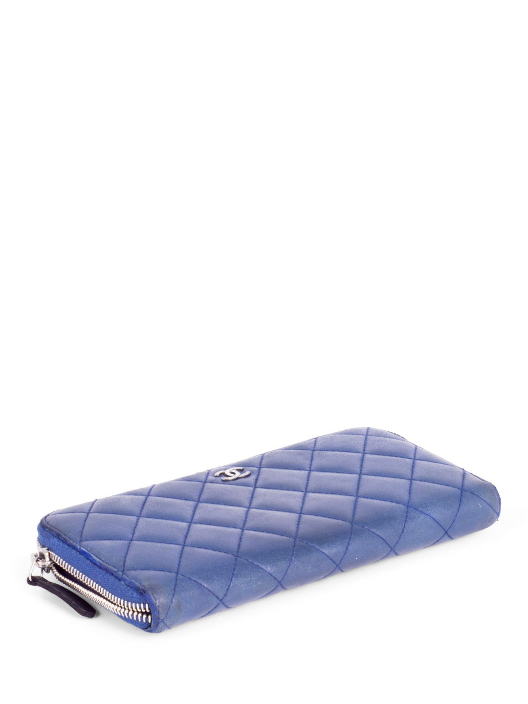 Top Quality Chanel CC Logo Quilted Leather Continental Zip Around Wallet Blue