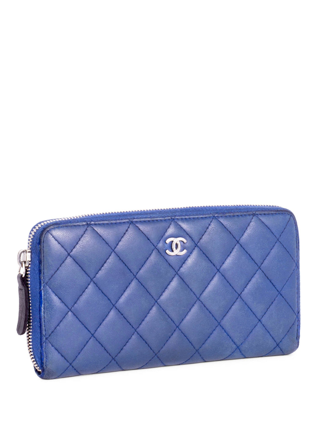 Top Quality Chanel CC Logo Quilted Leather Continental Zip Around Wallet Blue