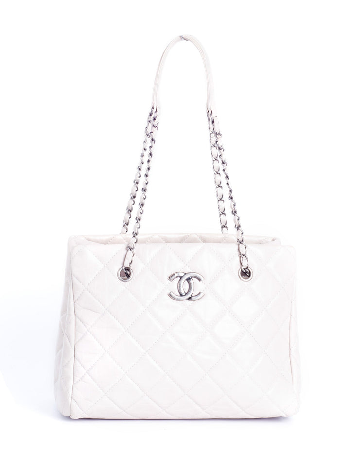 Top Quality Chanel CC Logo Quilted Leather Grand Shopper Bag Light Taupe
