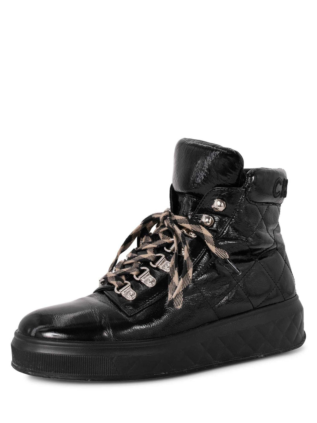 Top Quality Chanel CC Logo Quilted Leather High Top Platform Sneakers Black