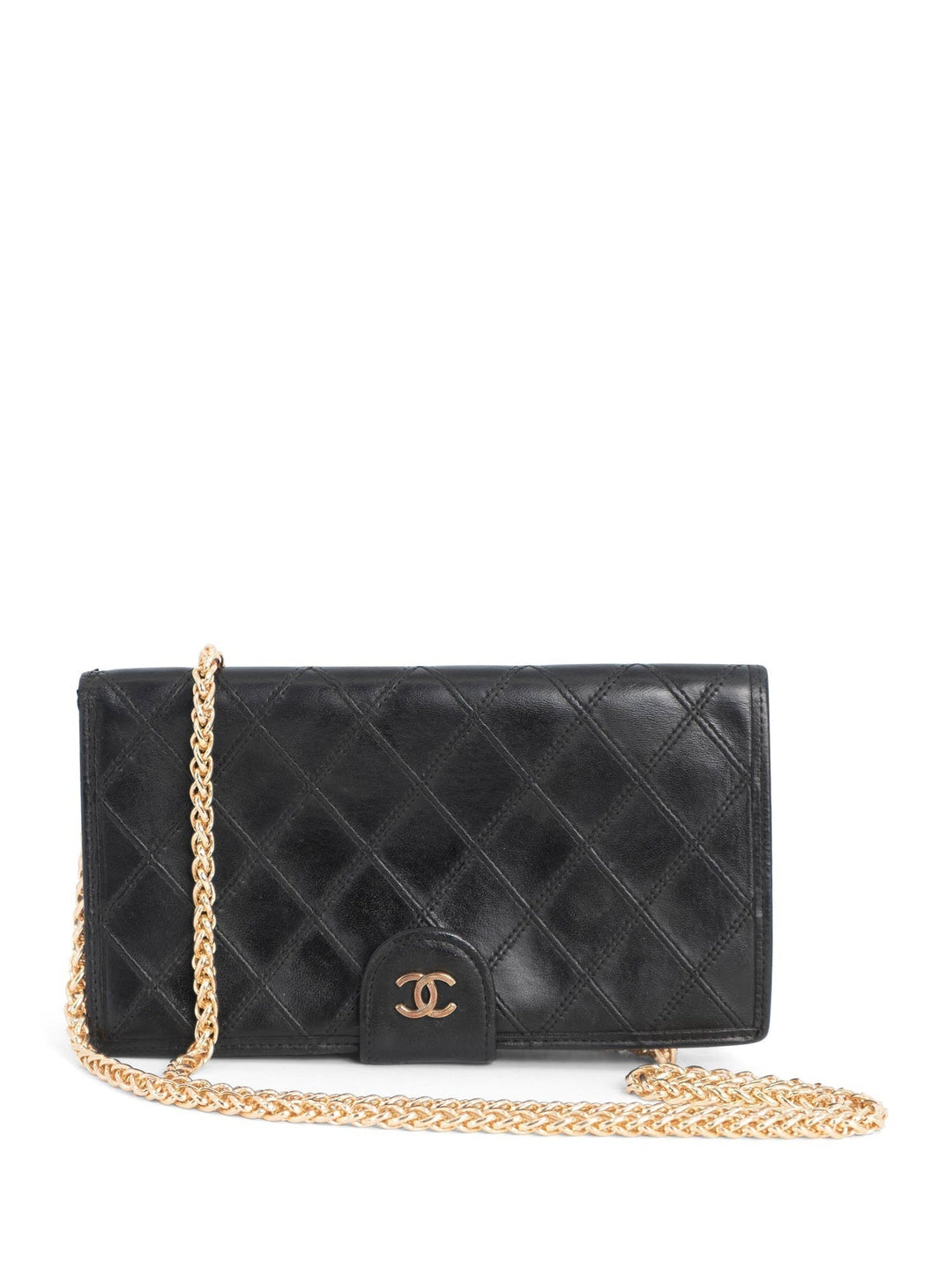 Top Quality Chanel CC Logo Quilted Leather Kiss Lock Wallet on Chain Black
