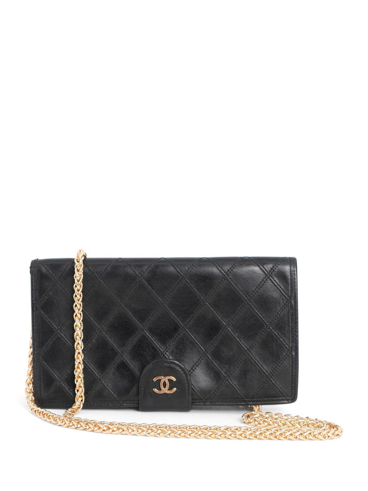 Top Quality Chanel CC Logo Quilted Leather Kiss Lock Wallet on Chain Black