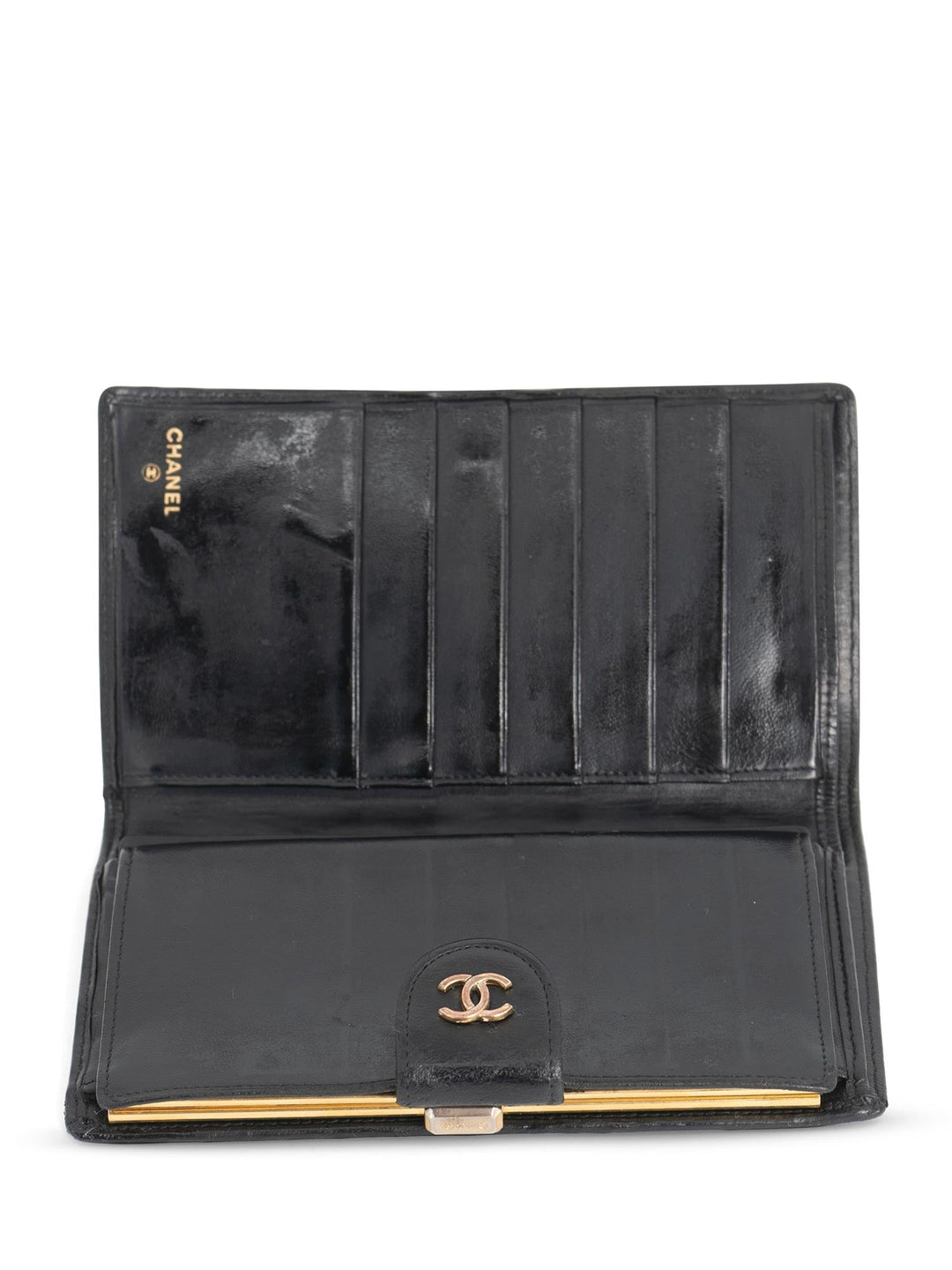 Top Quality Chanel CC Logo Quilted Leather Kiss Lock Wallet on Chain Black