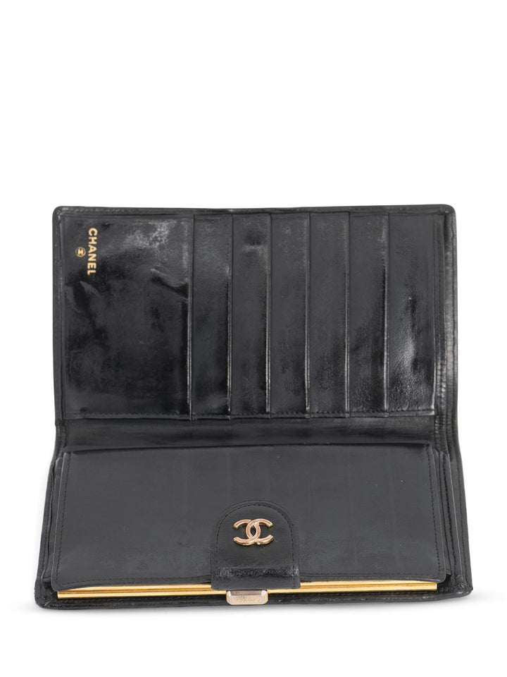 Top Quality Chanel CC Logo Quilted Leather Kiss Lock Wallet on Chain Black