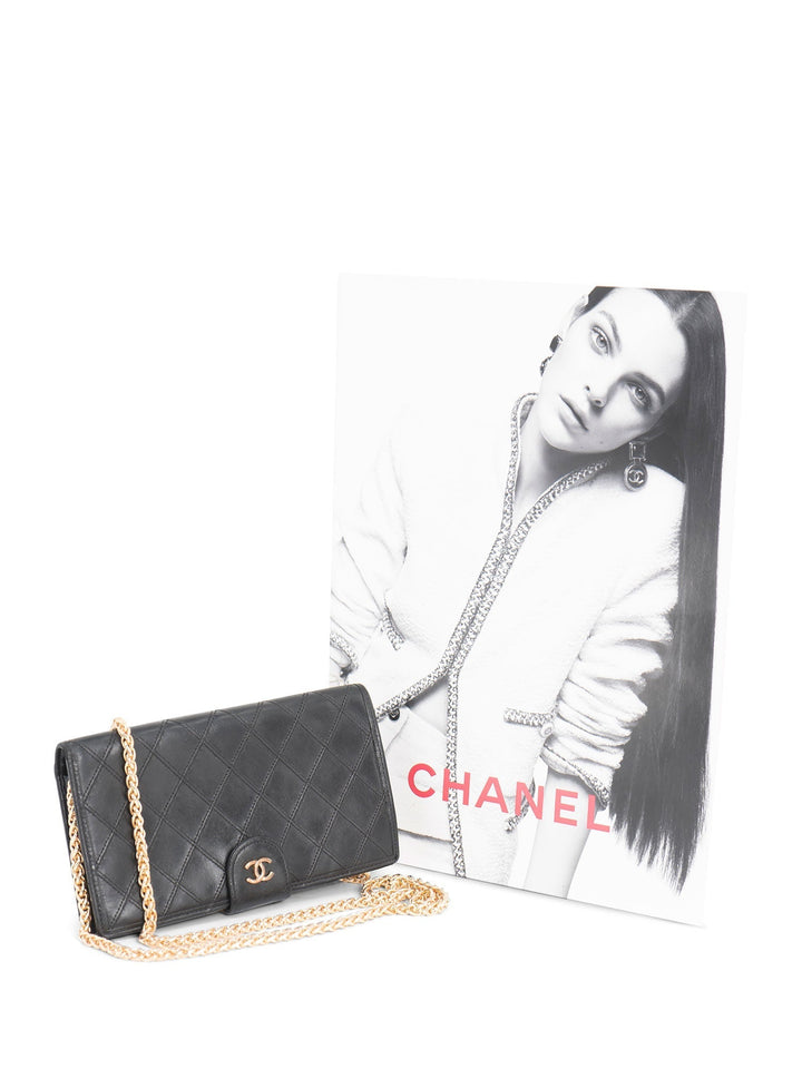 Top Quality Chanel CC Logo Quilted Leather Kiss Lock Wallet on Chain Black