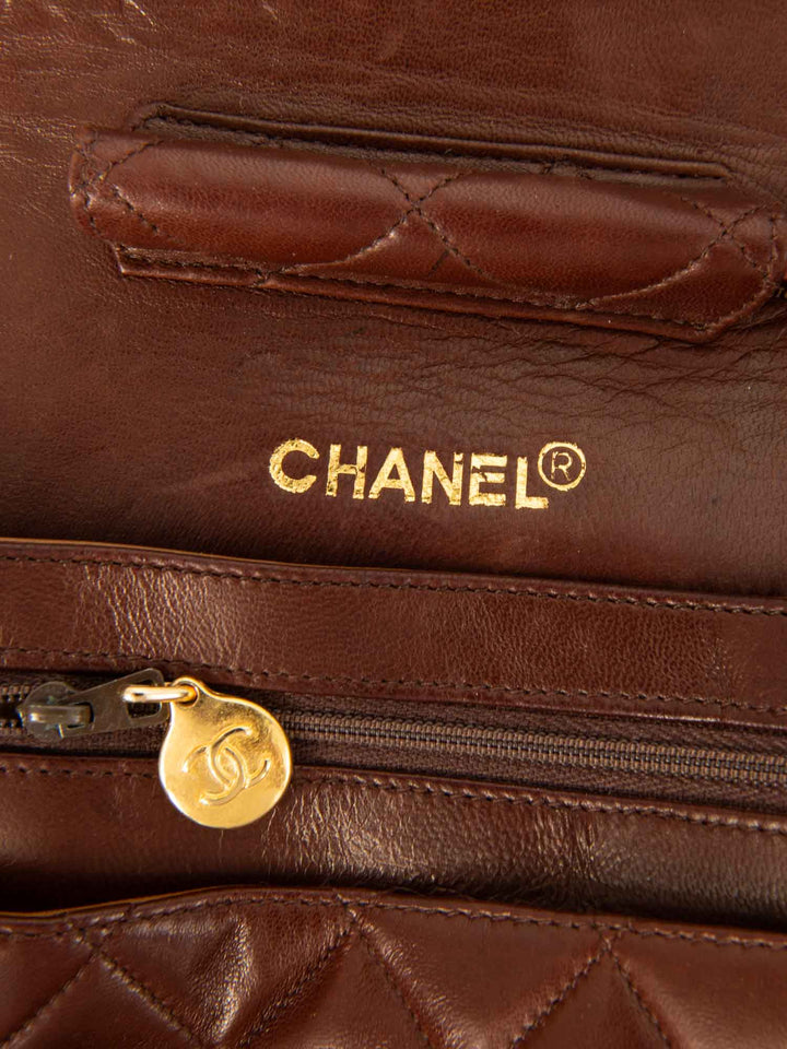 Top Quality Chanel CC Logo Quilted Leather Medium Flap Bag Brown Gold