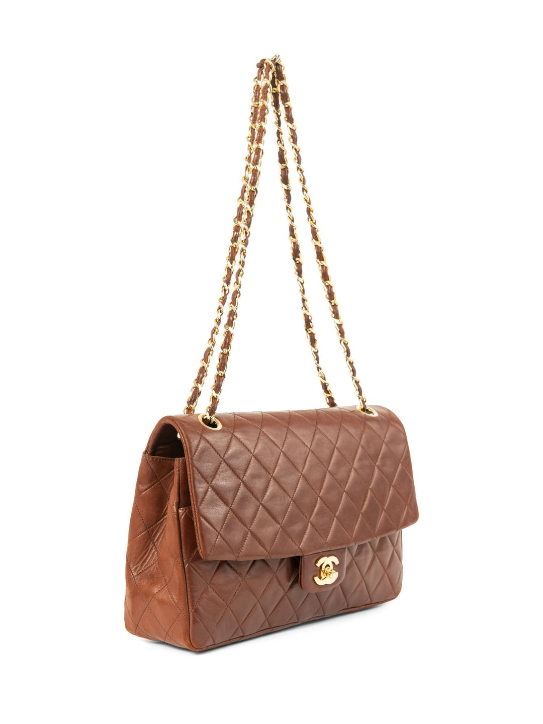 Top Quality Chanel CC Logo Quilted Leather Medium Flap Bag Brown Gold