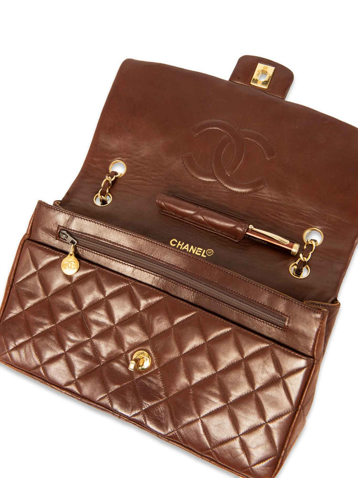Top Quality Chanel CC Logo Quilted Leather Medium Flap Bag Brown Gold