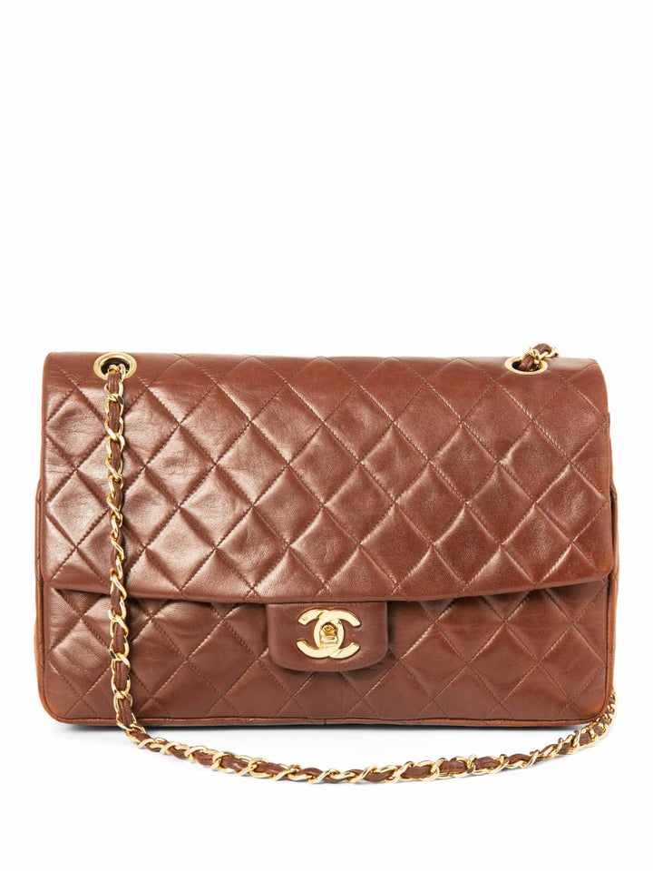 Top Quality Chanel CC Logo Quilted Leather Medium Flap Bag Brown Gold