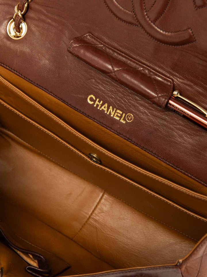 Top Quality Chanel CC Logo Quilted Leather Medium Flap Bag Brown Gold