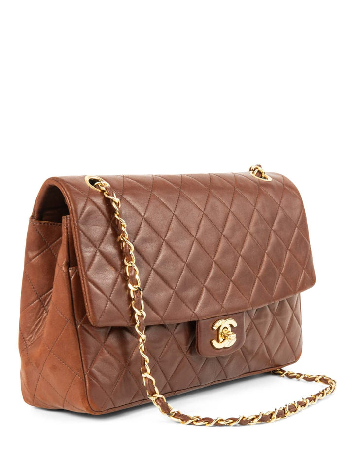 Top Quality Chanel CC Logo Quilted Leather Medium Flap Bag Brown Gold