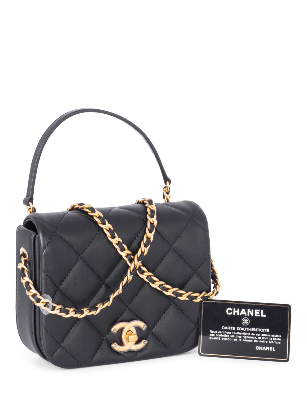 Top Quality Chanel CC Logo Quilted Leather Mini Square Bag Black