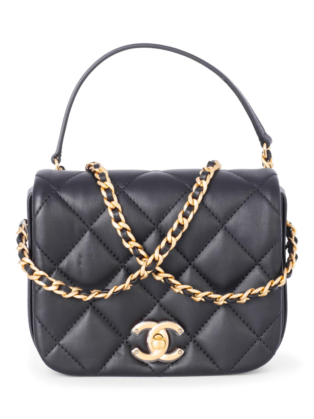 Top Quality Chanel CC Logo Quilted Leather Mini Square Bag Black