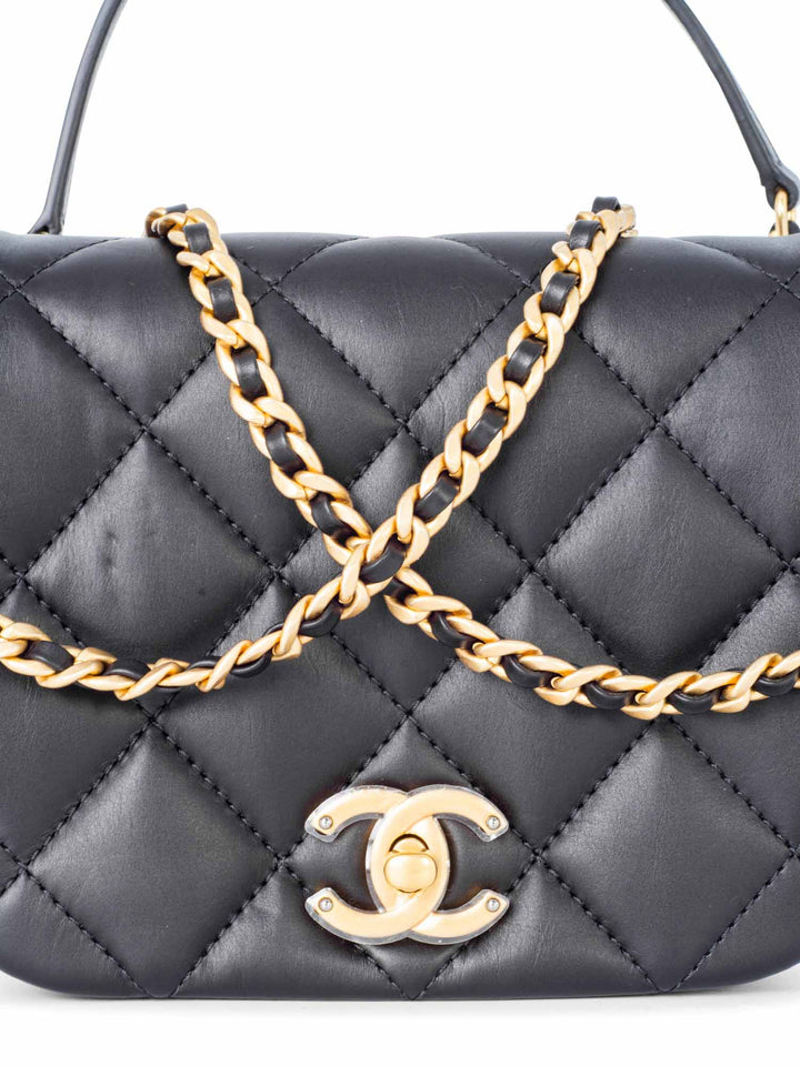 Top Quality Chanel CC Logo Quilted Leather Mini Square Bag Black