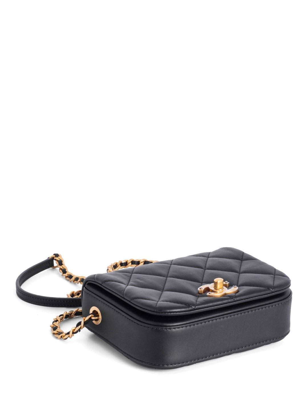 Top Quality Chanel CC Logo Quilted Leather Mini Square Bag Black