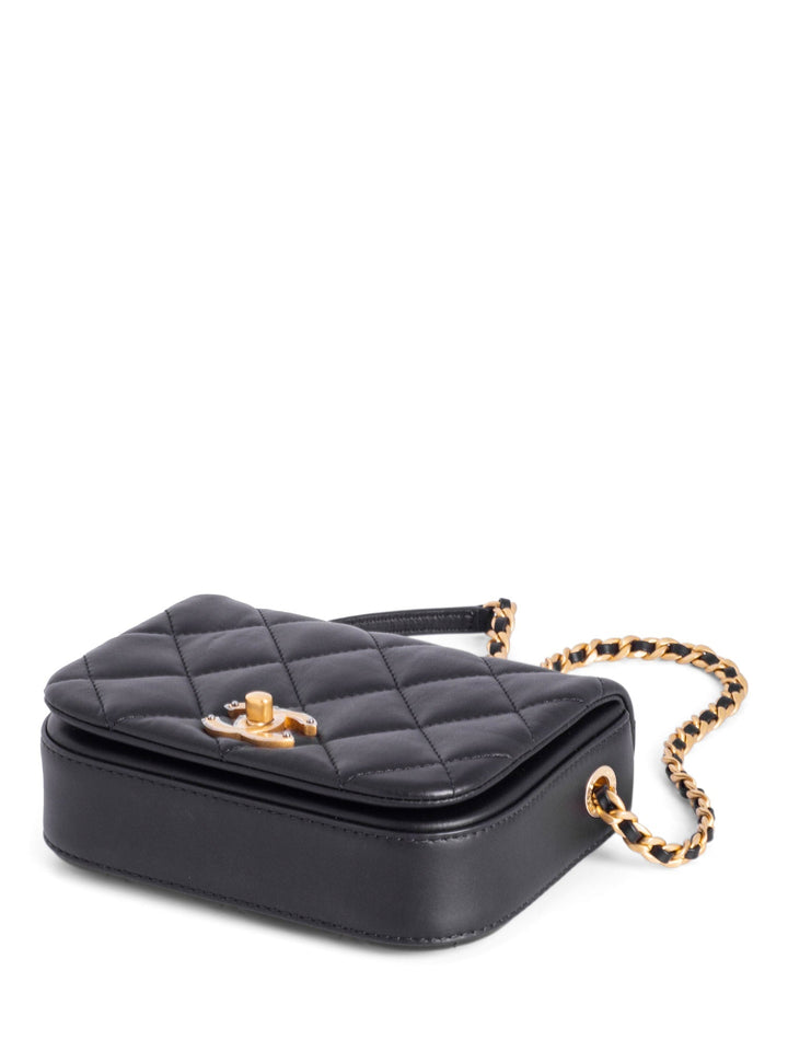 Top Quality Chanel CC Logo Quilted Leather Mini Square Bag Black