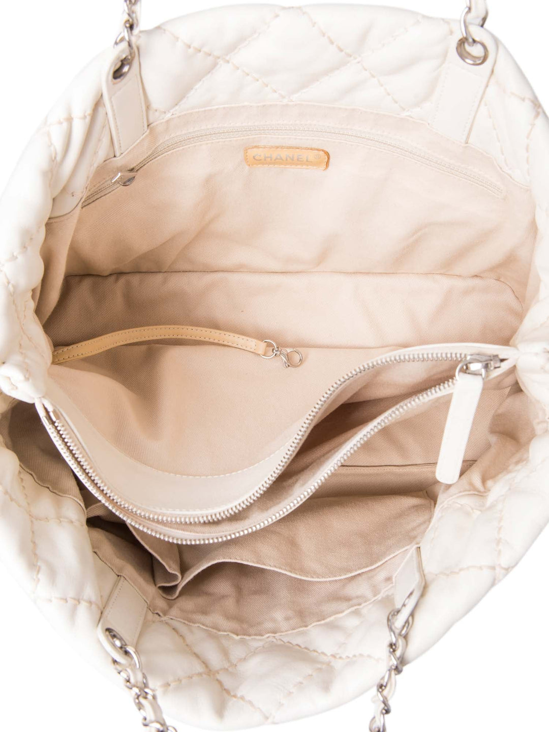 Top Quality Chanel CC Logo Quilted Leather Shopper Bag Ivory
