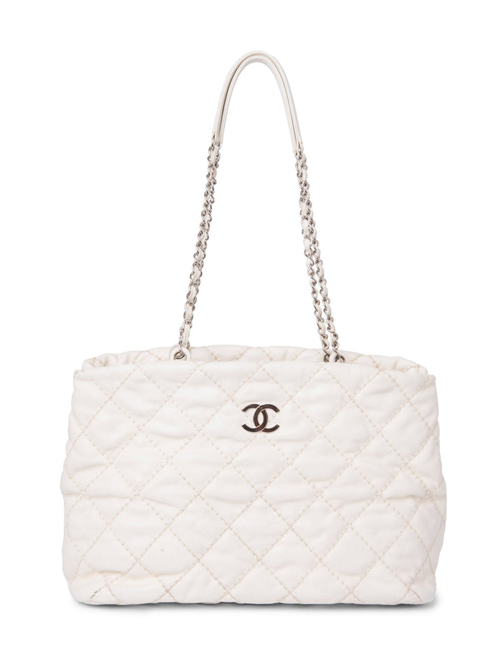 Top Quality Chanel CC Logo Quilted Leather Shopper Bag Ivory