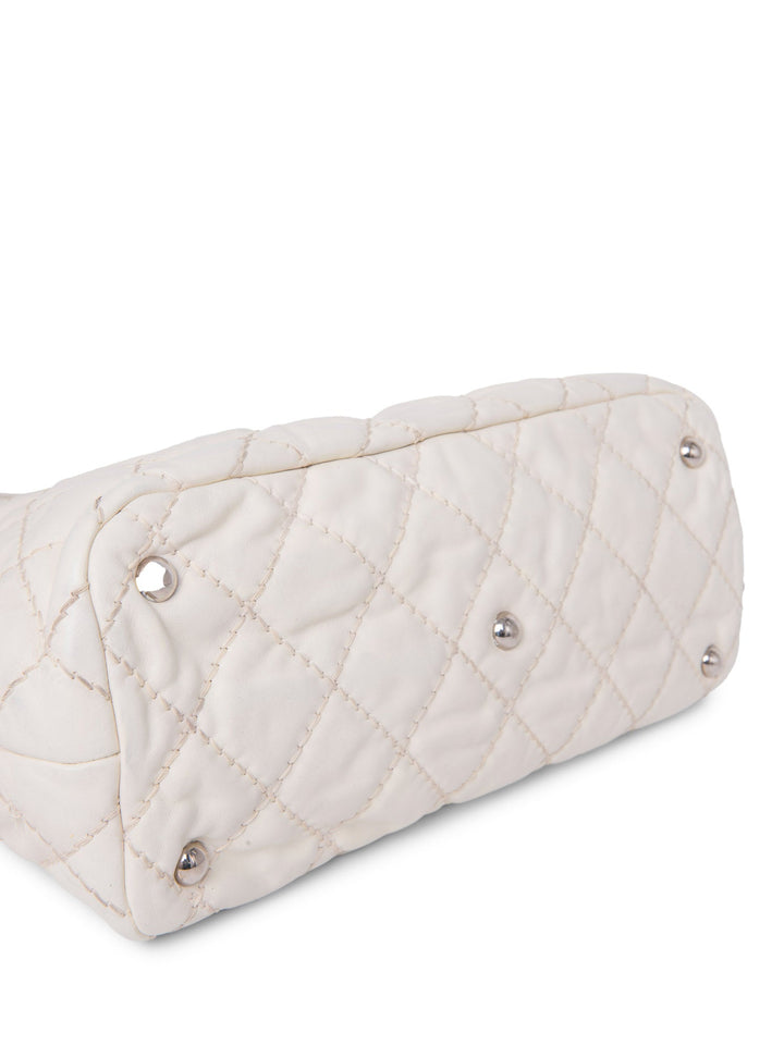 Top Quality Chanel CC Logo Quilted Leather Shopper Bag Ivory