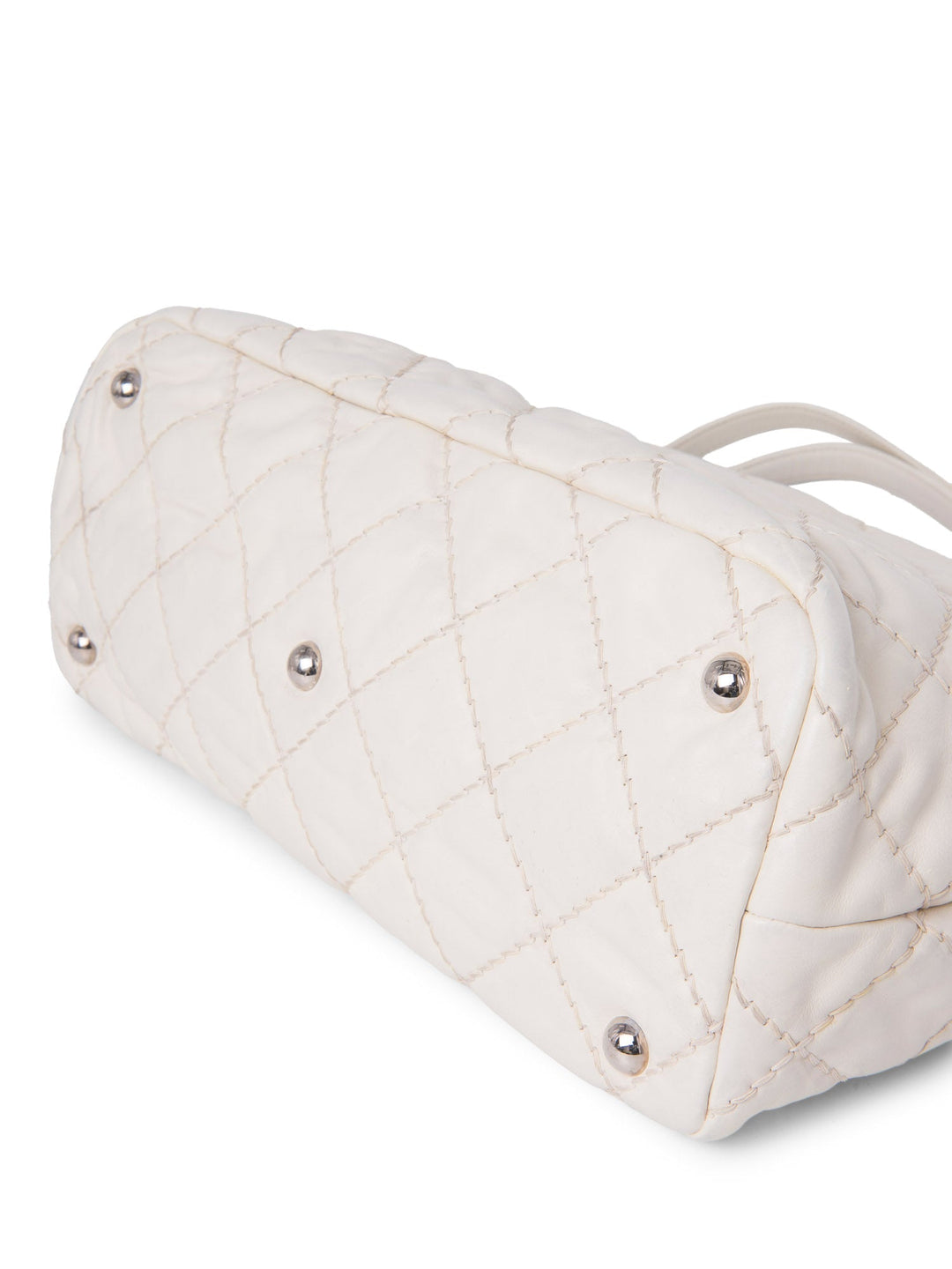 Top Quality Chanel CC Logo Quilted Leather Shopper Bag Ivory