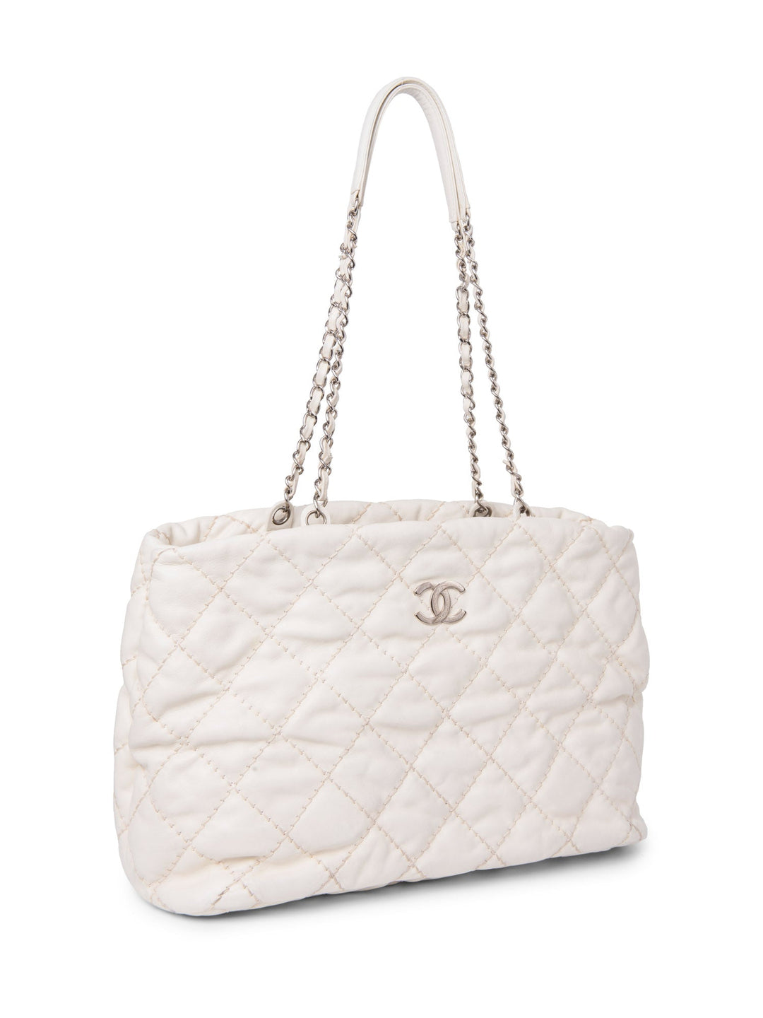 Top Quality Chanel CC Logo Quilted Leather Shopper Bag Ivory