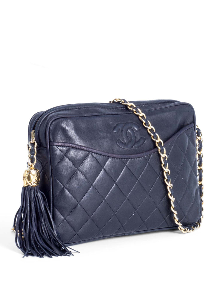 Top Quality Chanel CC Logo Quilted Leather Tassel Camera Messenger Bag Black