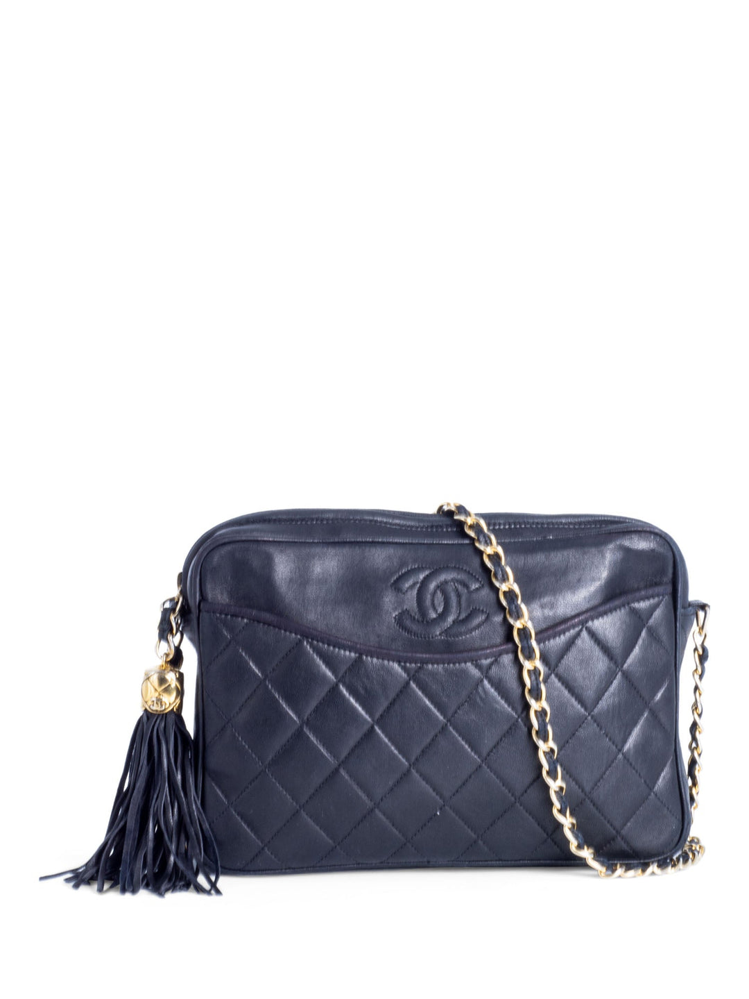 Top Quality Chanel CC Logo Quilted Leather Tassel Camera Messenger Bag Black