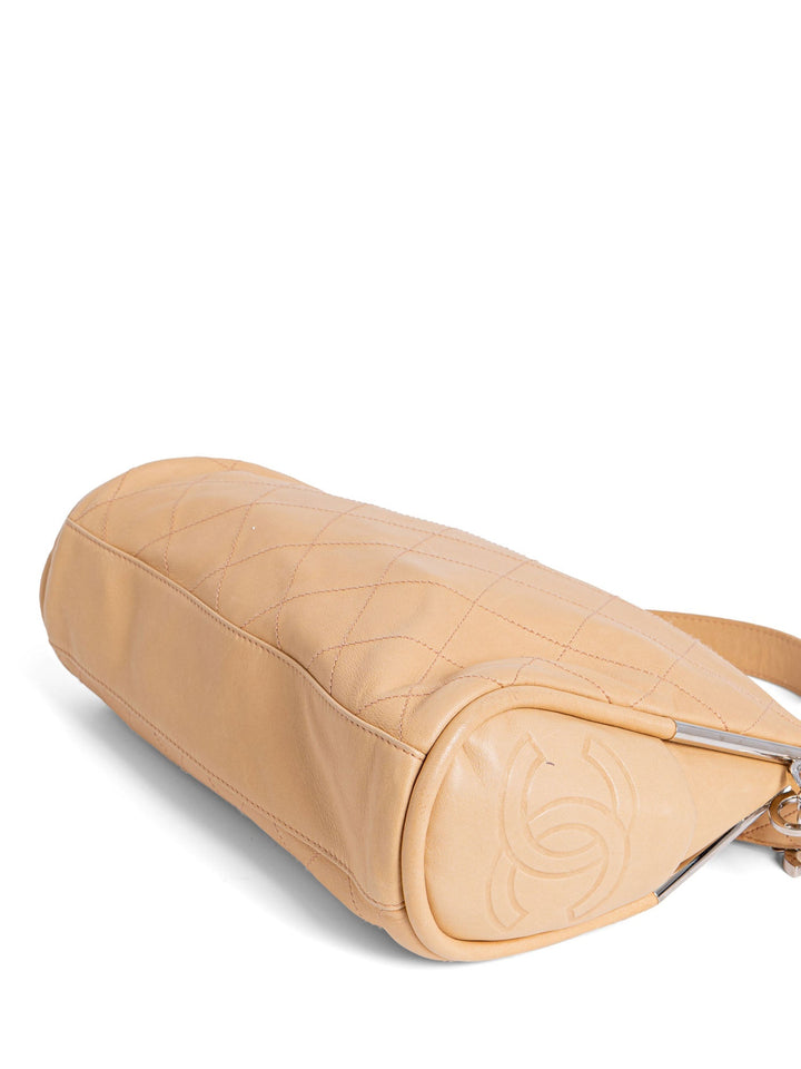 Top Quality Chanel CC Logo Quilted Soft Leather Hobo Bag Beige