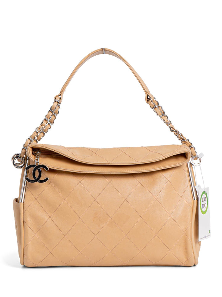 Top Quality Chanel CC Logo Quilted Soft Leather Hobo Bag Beige