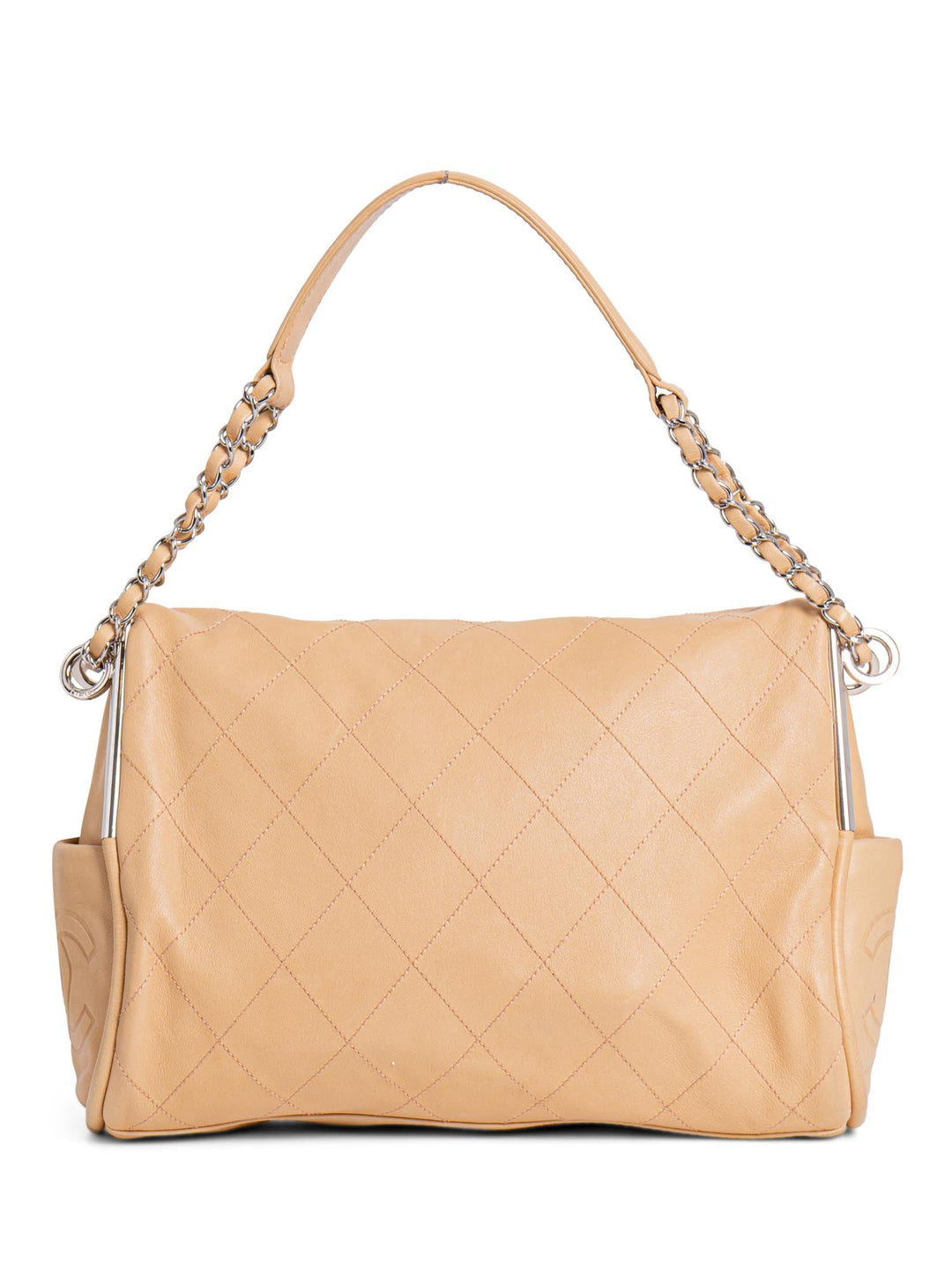 Top Quality Chanel CC Logo Quilted Soft Leather Hobo Bag Beige
