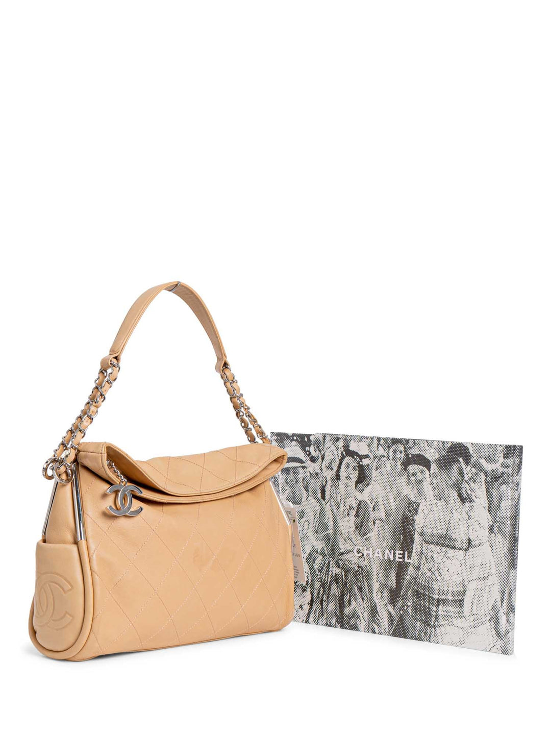 Top Quality Chanel CC Logo Quilted Soft Leather Hobo Bag Beige