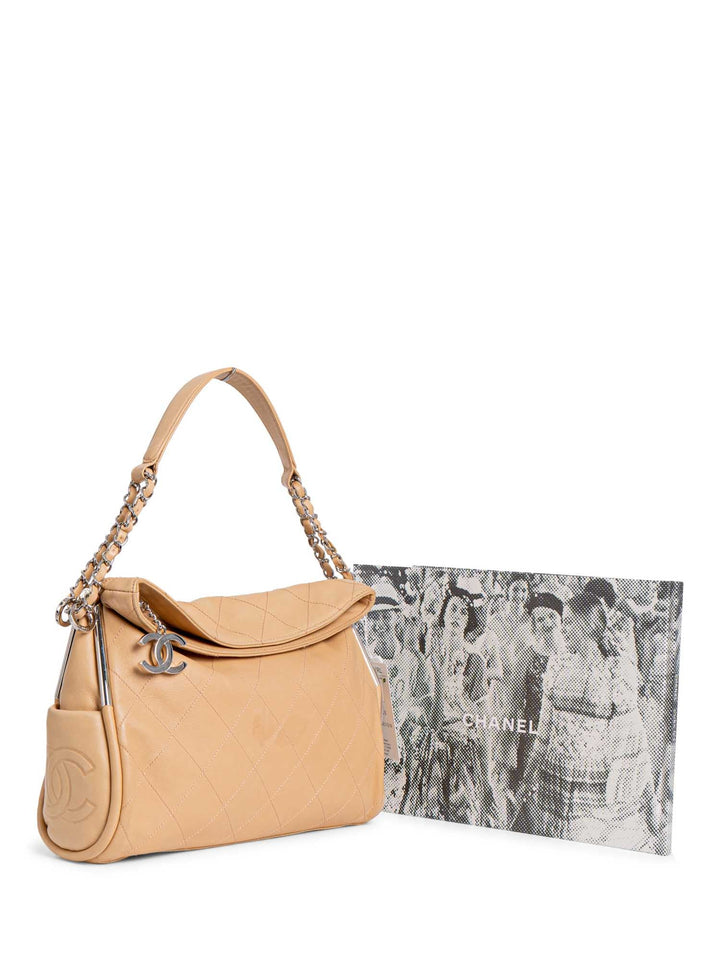 Top Quality Chanel CC Logo Quilted Soft Leather Hobo Bag Beige