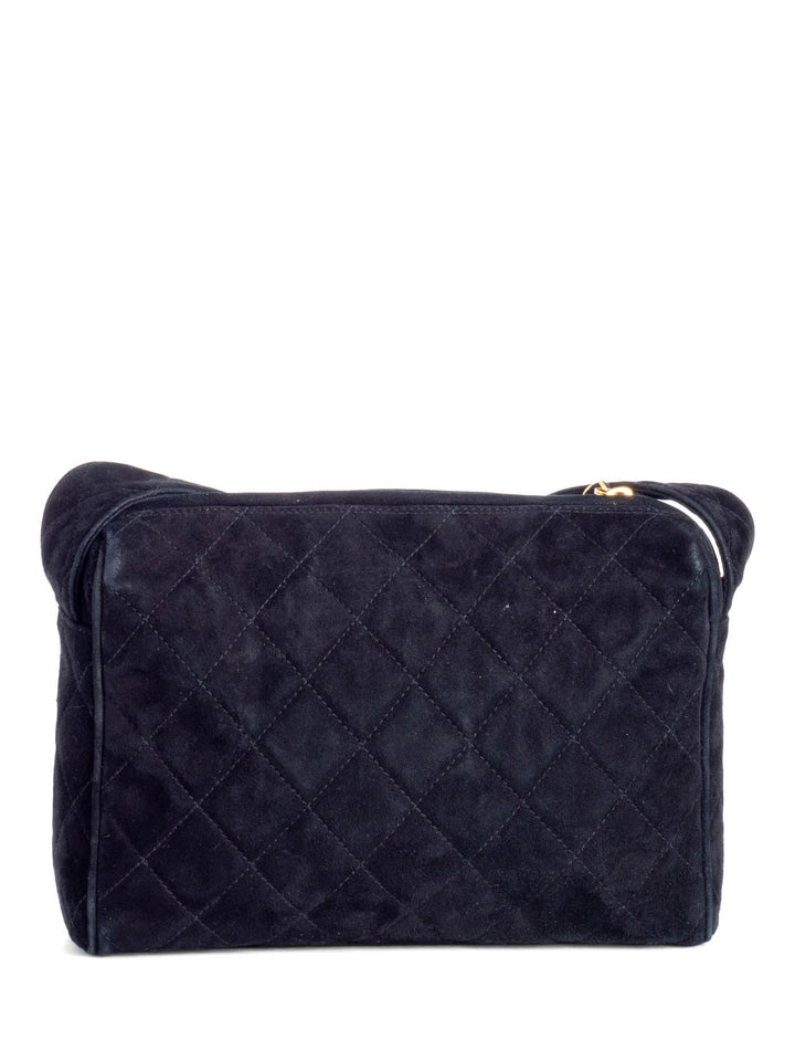 Top Quality Chanel CC Logo Quilted Suede Camera Messenger Bag Black