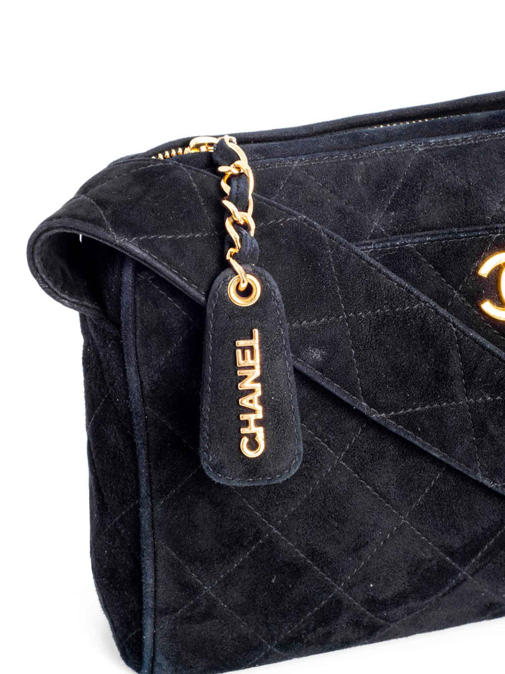 Top Quality Chanel CC Logo Quilted Suede Camera Messenger Bag Black