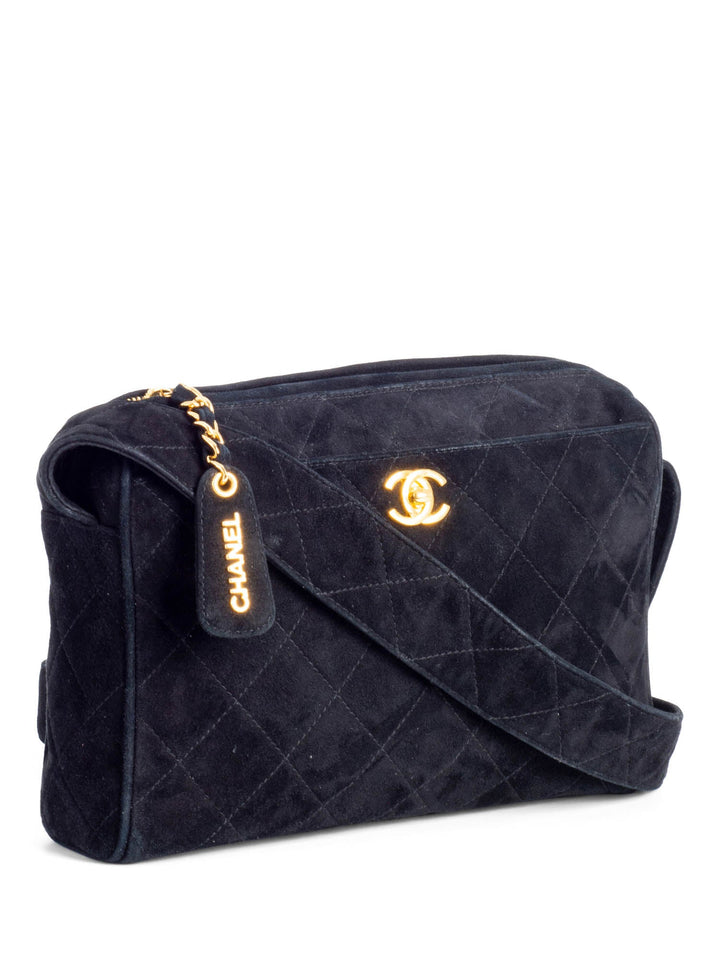 Top Quality Chanel CC Logo Quilted Suede Camera Messenger Bag Black