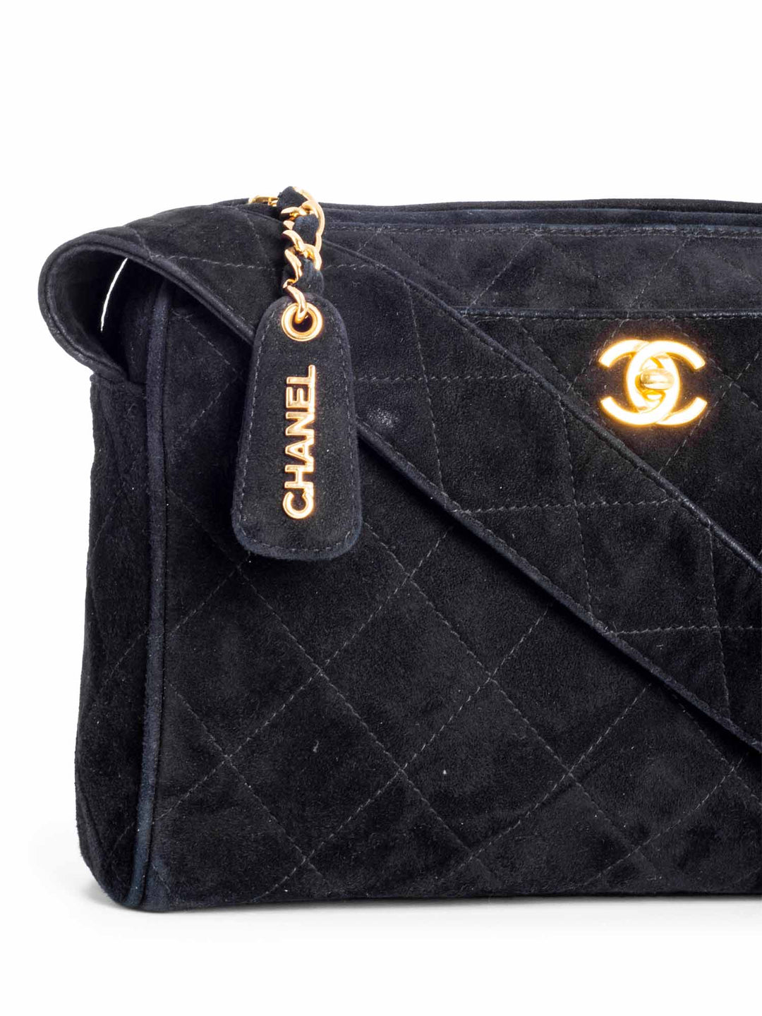 Top Quality Chanel CC Logo Quilted Suede Camera Messenger Bag Black