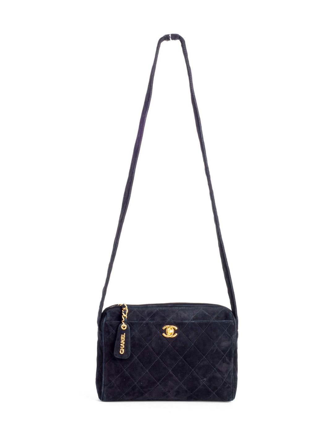 Top Quality Chanel CC Logo Quilted Suede Camera Messenger Bag Black