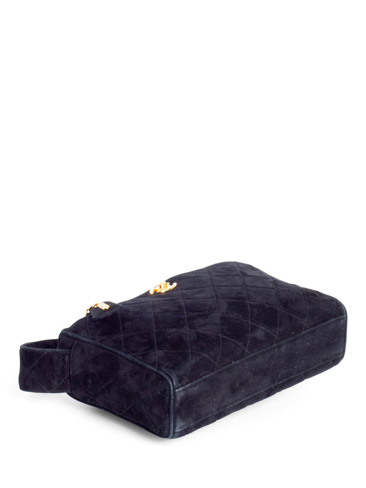 Top Quality Chanel CC Logo Quilted Suede Camera Messenger Bag Black