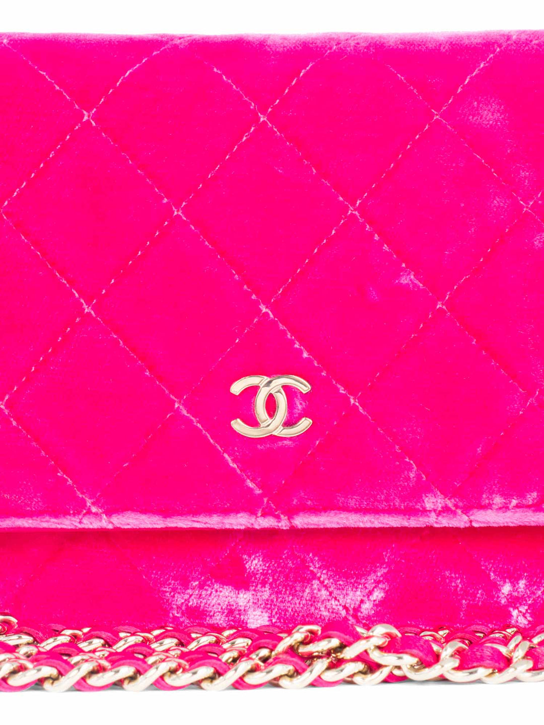 Top Quality Chanel CC Logo Quilted Velvet Messenger Wallet on Chain Hot Pink