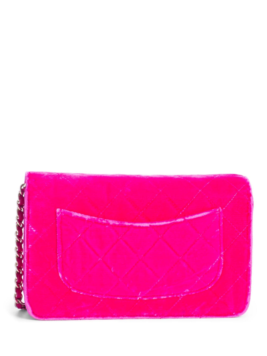 Top Quality Chanel CC Logo Quilted Velvet Messenger Wallet on Chain Hot Pink