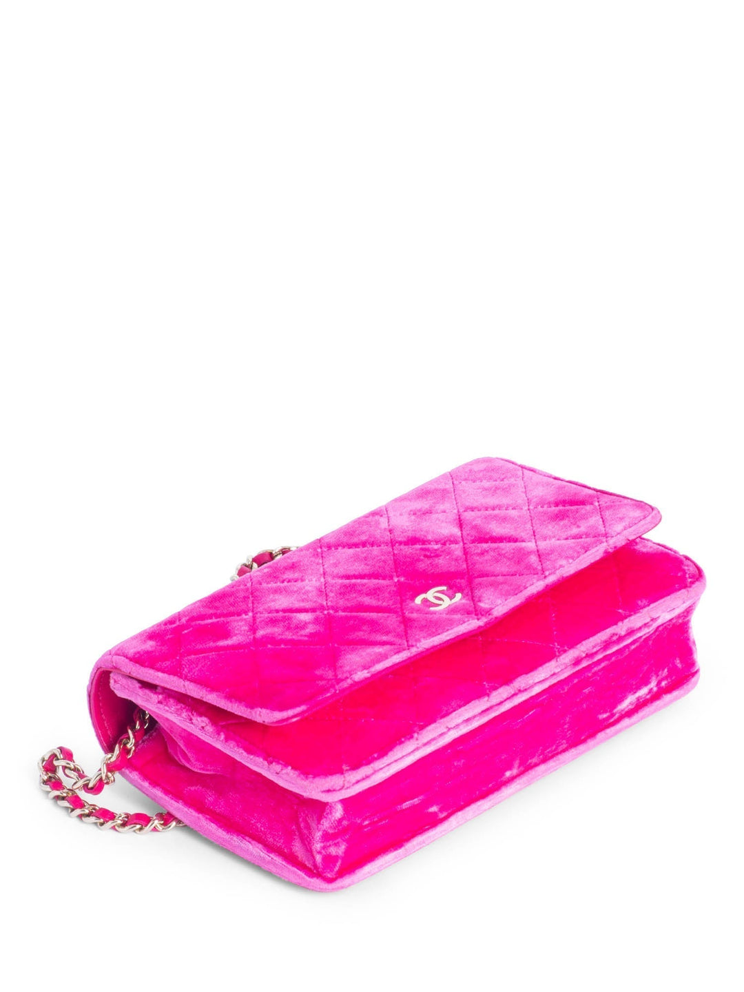 Top Quality Chanel CC Logo Quilted Velvet Messenger Wallet on Chain Hot Pink