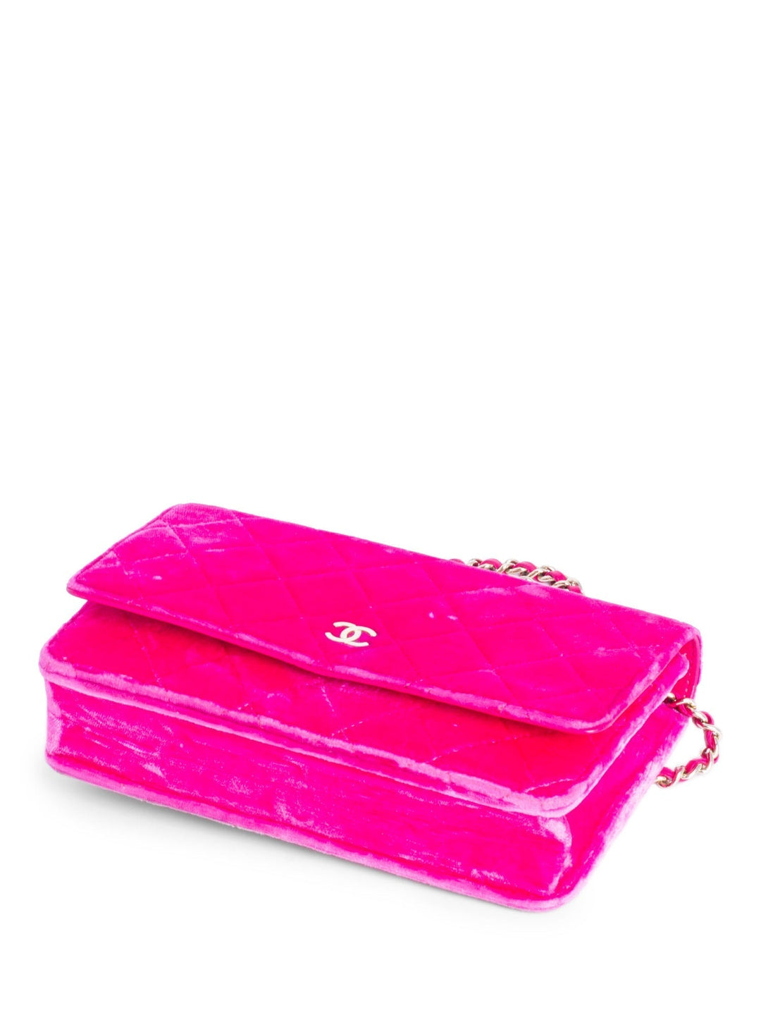 Top Quality Chanel CC Logo Quilted Velvet Messenger Wallet on Chain Hot Pink
