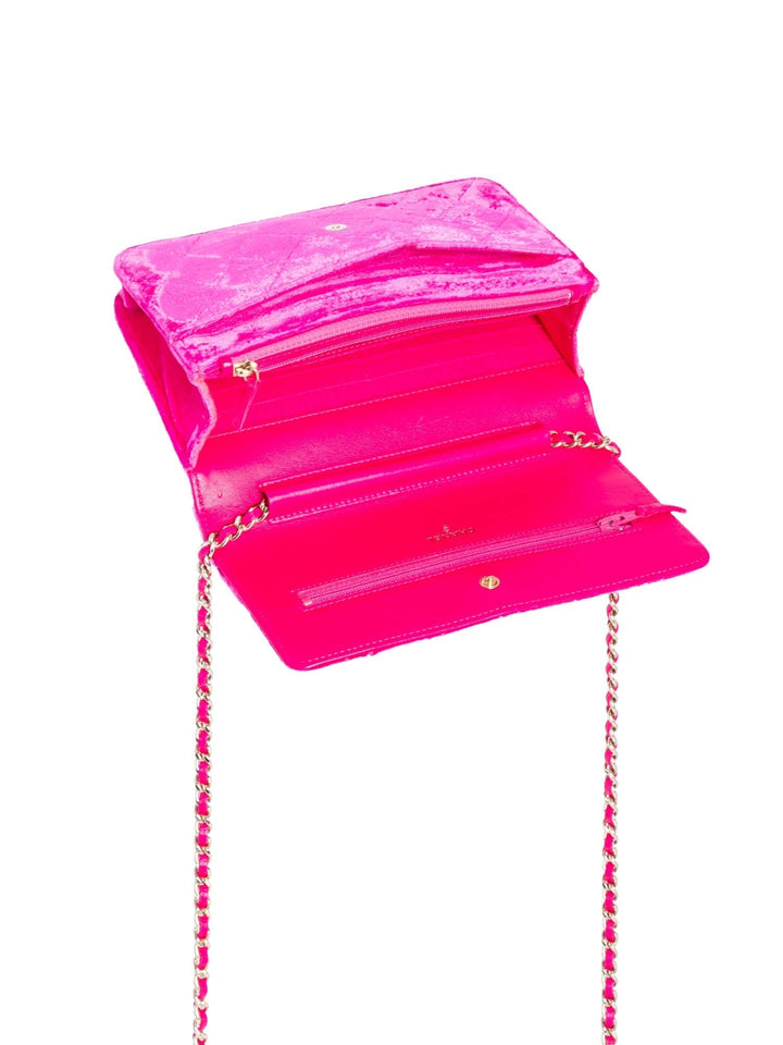 Top Quality Chanel CC Logo Quilted Velvet Messenger Wallet on Chain Hot Pink