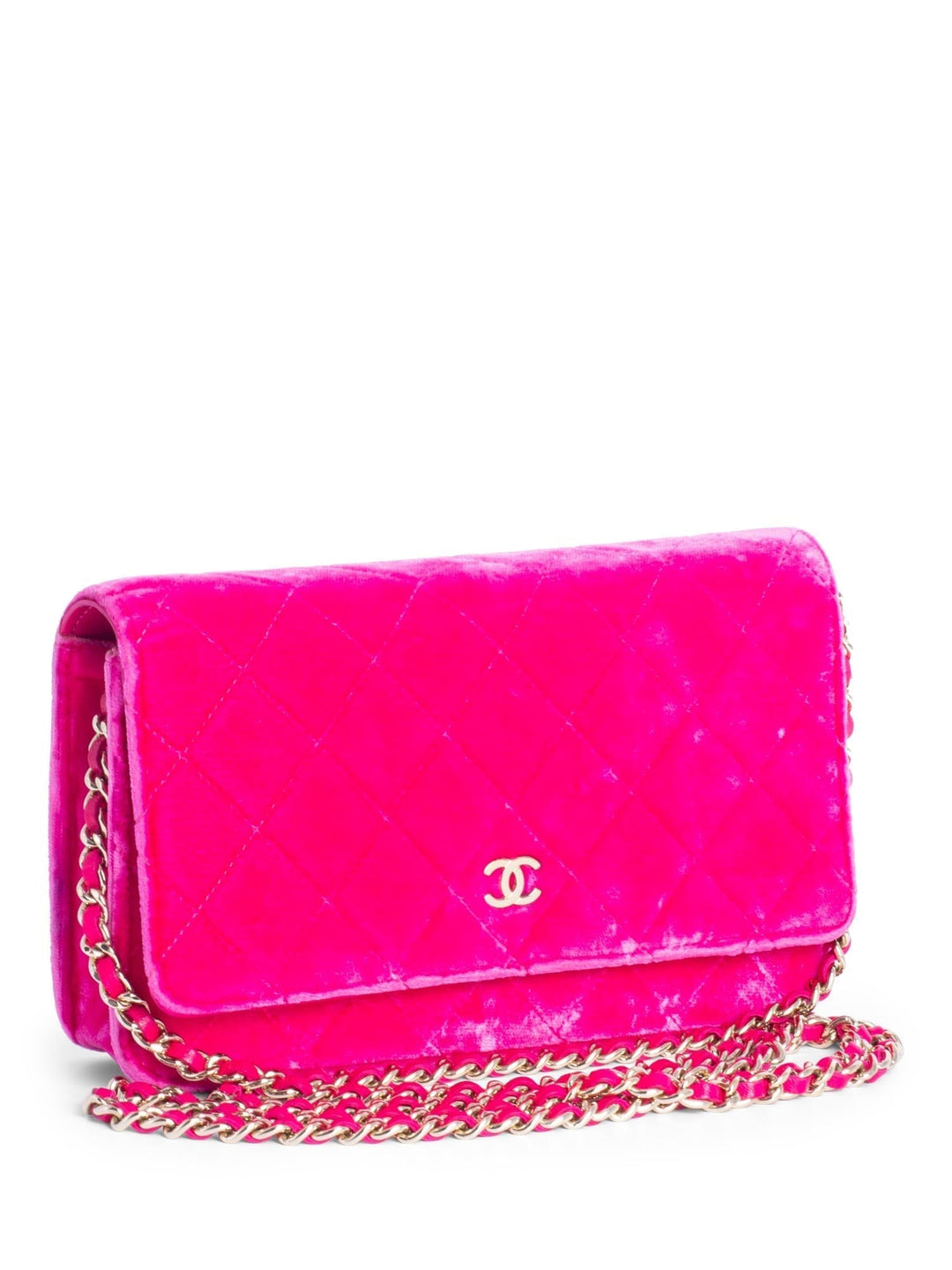 Top Quality Chanel CC Logo Quilted Velvet Messenger Wallet on Chain Hot Pink