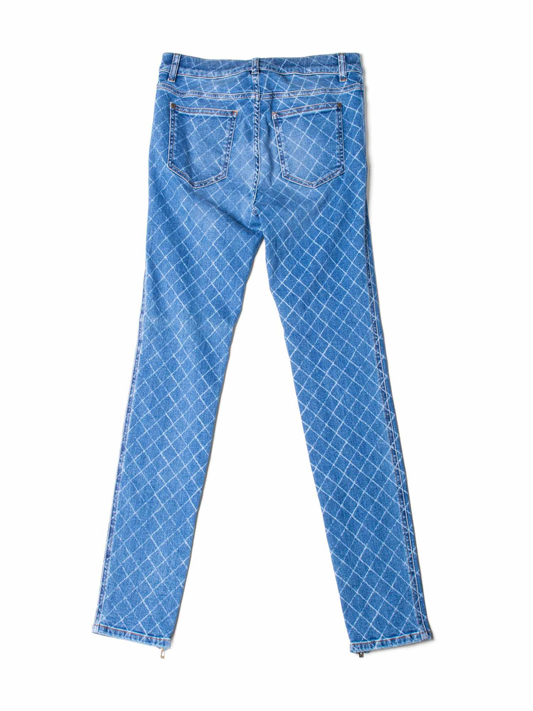 Top Quality Chanel CC Logo Quilted Zippered Skinny Denim Jeans Blue
