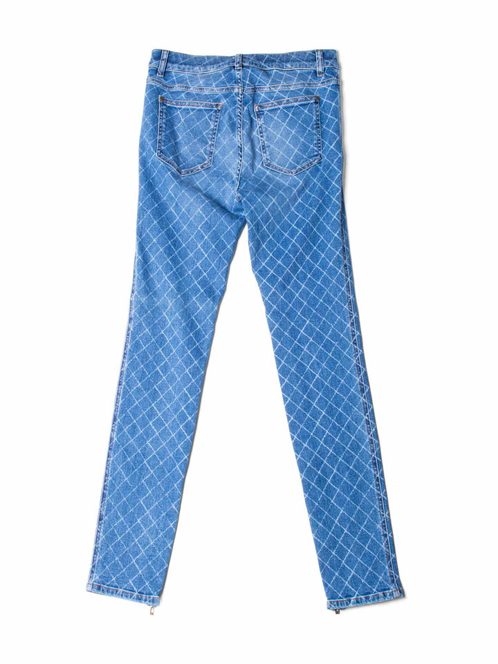 Top Quality Chanel CC Logo Quilted Zippered Skinny Denim Jeans Blue