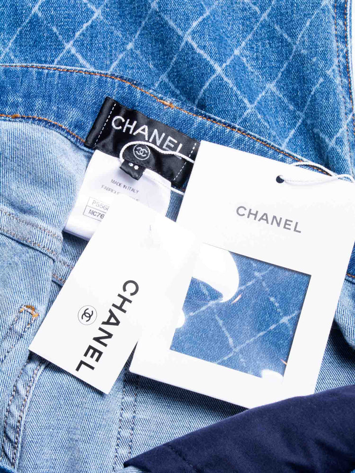 Top Quality Chanel CC Logo Quilted Zippered Skinny Denim Jeans Blue